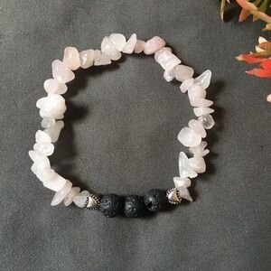 ‼️rose quartz/lava stone bracelet w/ hearts
